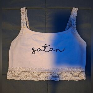 White Lace Trim Crop Top